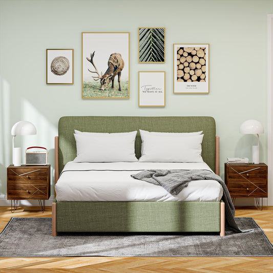 HOMCOM Bedside Tables Set of 2, Modern Side Table Set with 2 Drawers and Steel Hairpin Legs, Nightstand for Bedroom, Brown Wood Grain