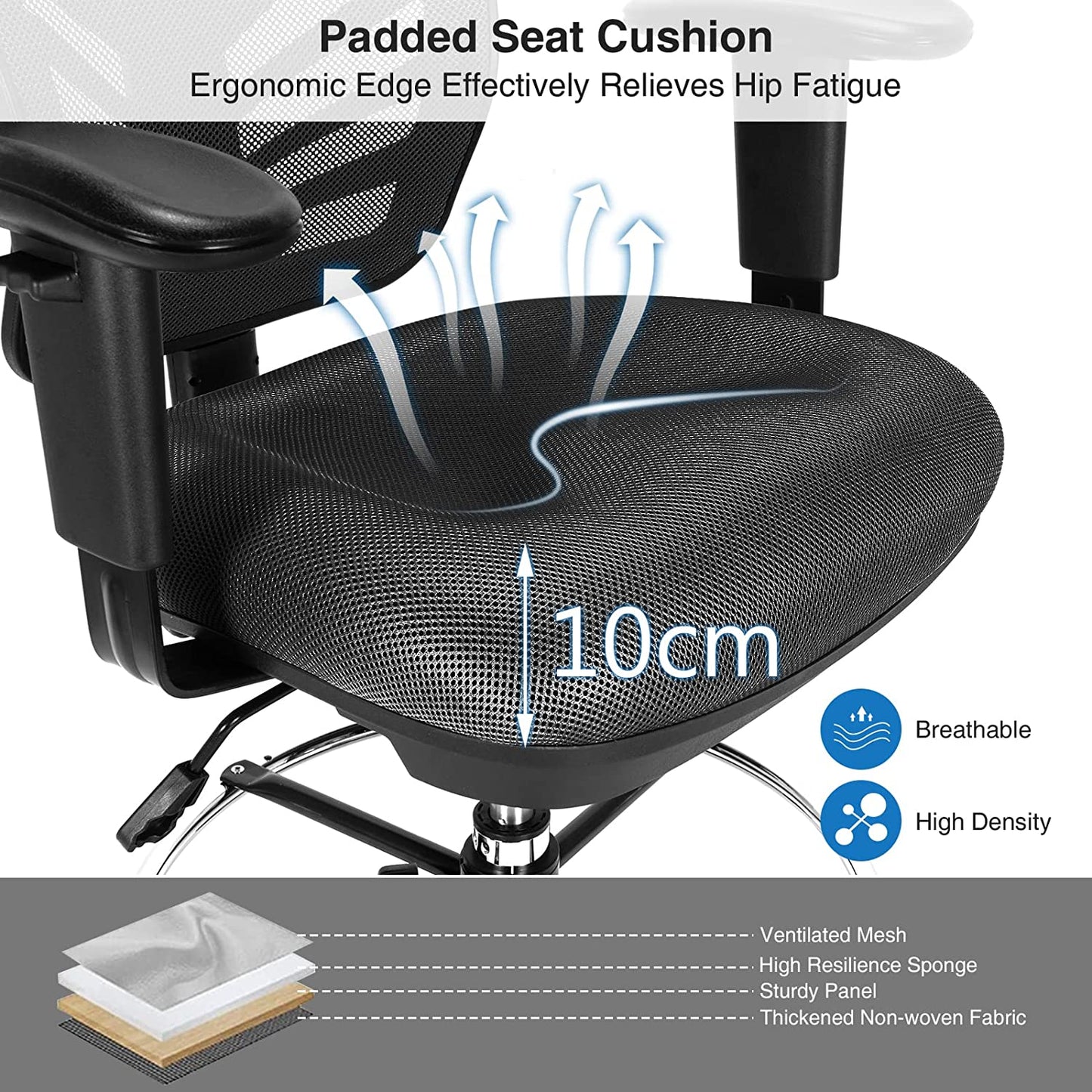 Mesh Drafting Chair with Adjustable Footrest-Black