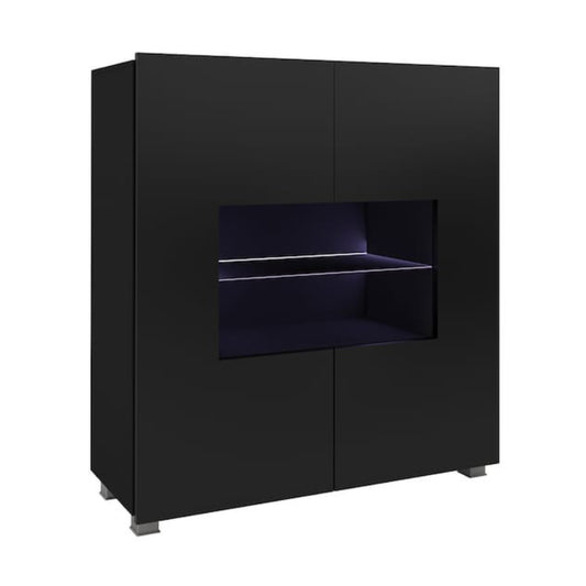 Black cabinet with a glass door on a white background