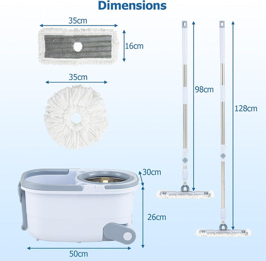 COSTWAY Spin Mop and Bucket Set with Dual Tank Design 1 Rectangular Mop and 1 Round Mop