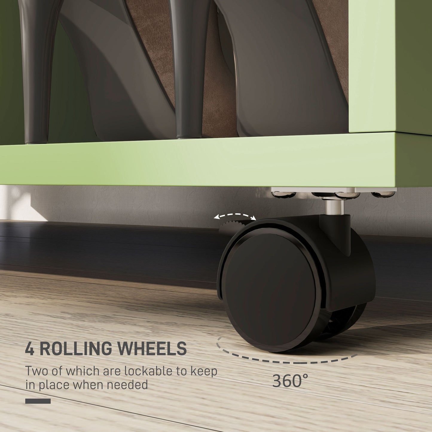 HOMCOM Open Wardrobe on Wheels, Bedroom Wardrobe with Clothes Hanging Rail, 2 Storage Shelves, Mobile Garment Rack for Cloakroom, Hallway, Green