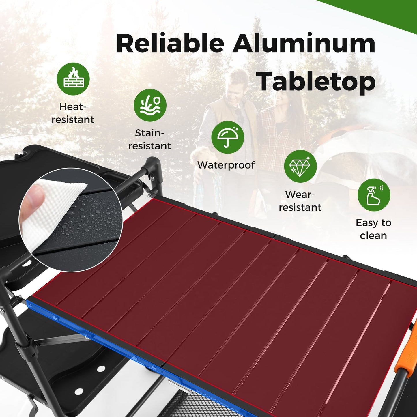 Folding Portable Cook Station with Heat-Resistant Aluminum Tabletop for Picnic BBQ Camping Travel