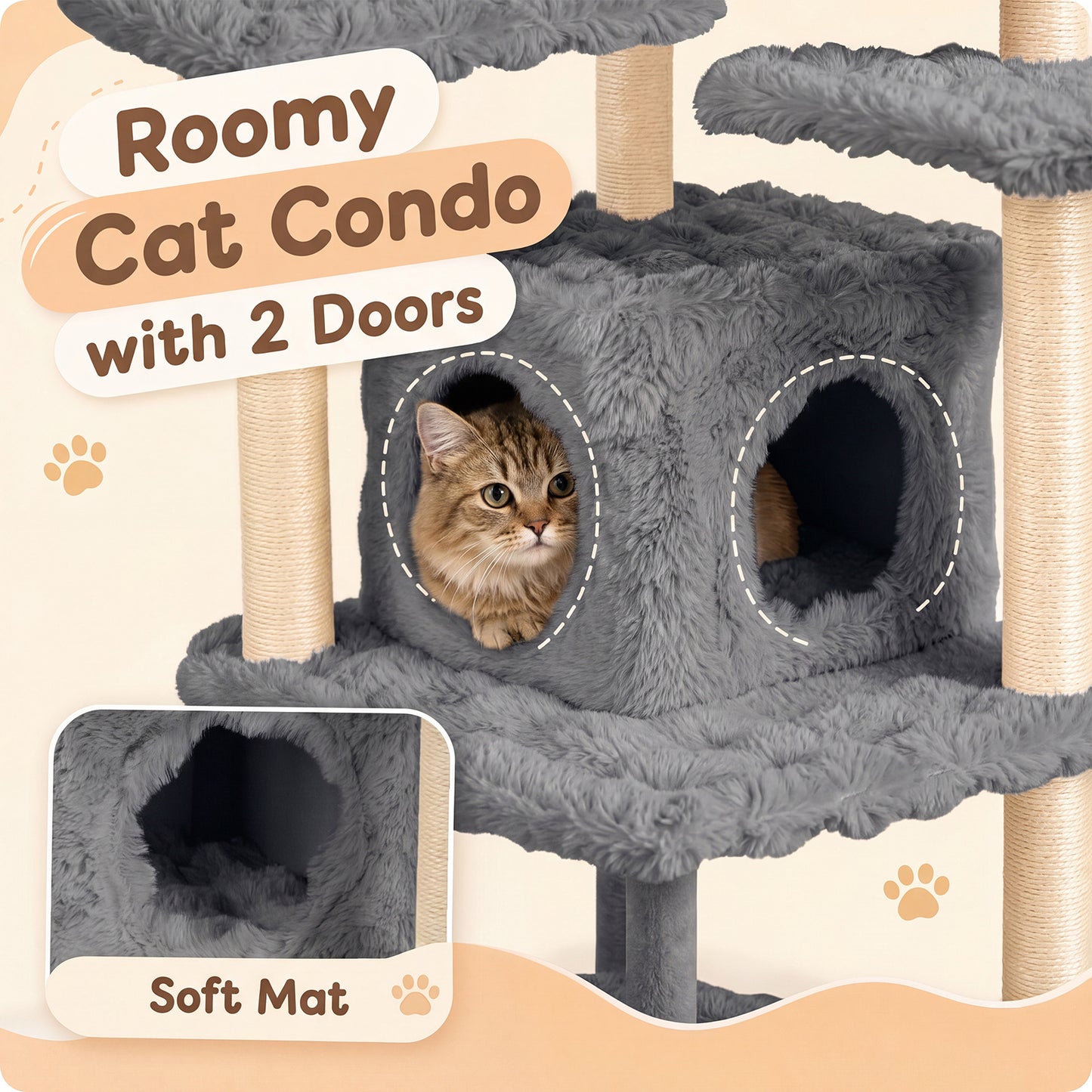 Cat Tree with Sisal Scratching Posts and Platform for Indoor Cats-Grey