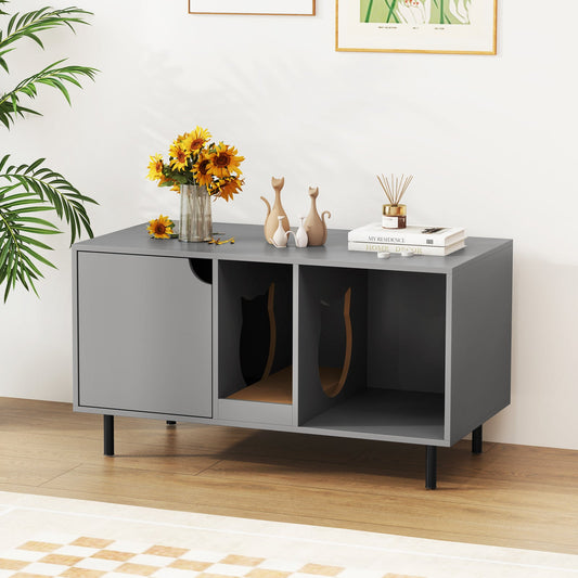 Cat Litter Box Enclosure with Storage and Removable Scratching Board-Grey