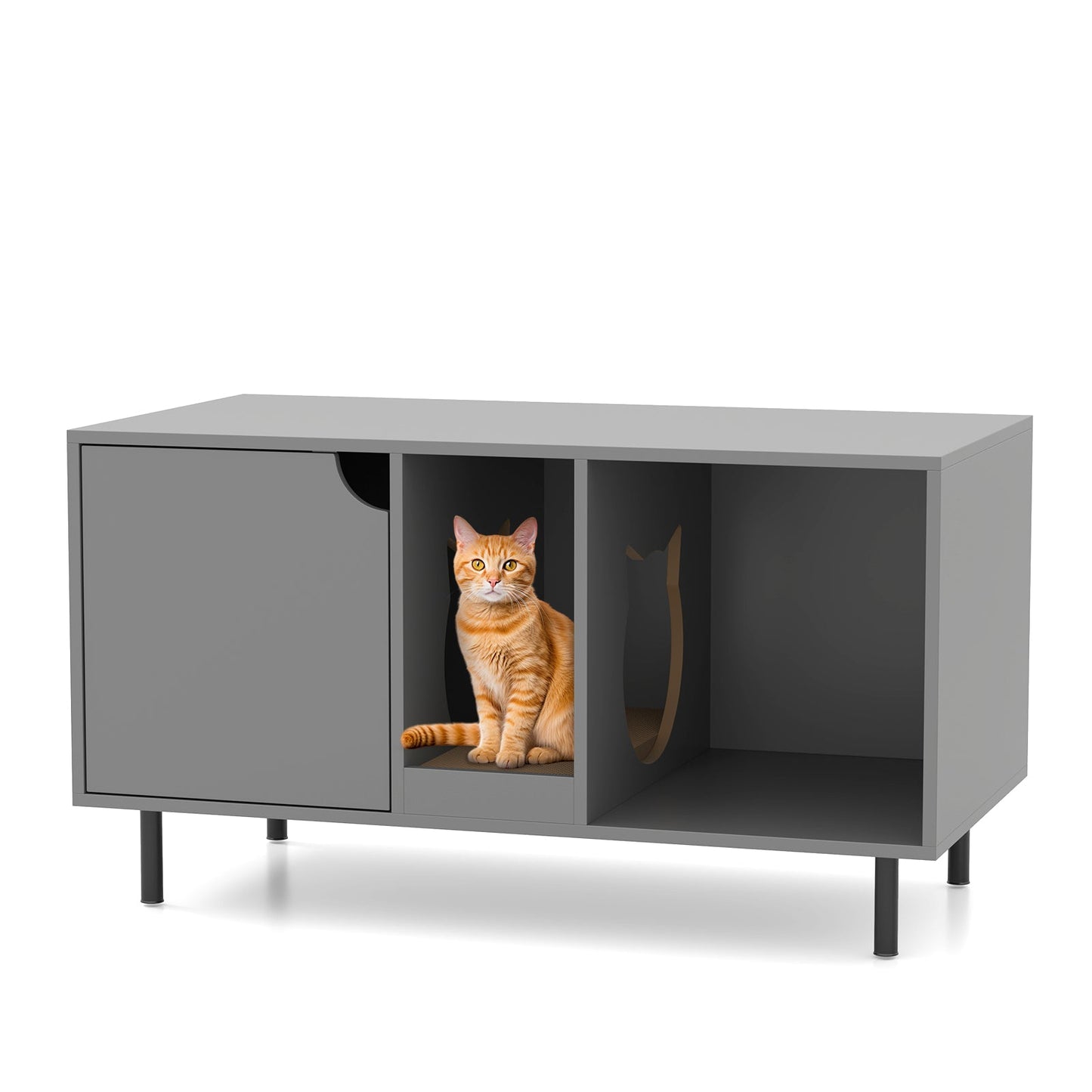 Cat Litter Box Enclosure with Storage and Removable Scratching Board-Grey