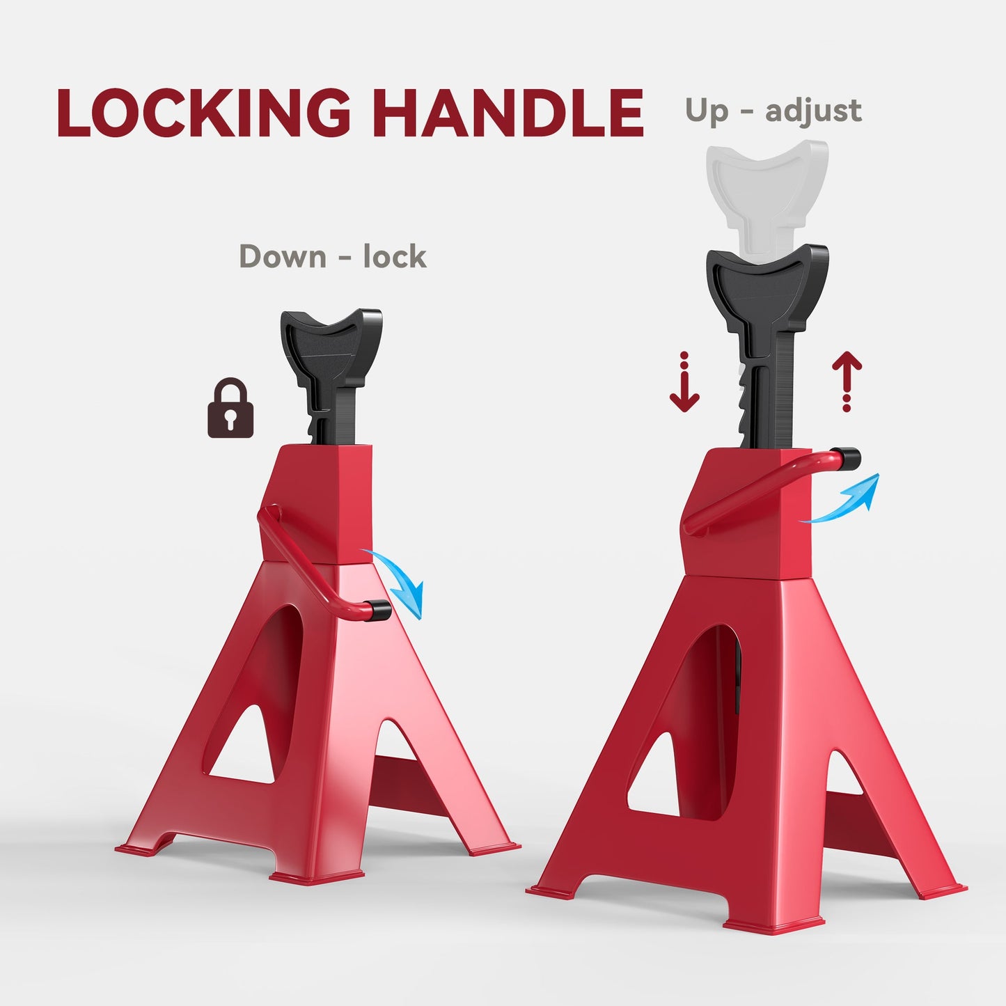 حاملات محاور هومكوم، حاملات رافعة سيارة 3 أطنان، عبوة من قطعتين، حامل رافعة قابل للتعديل بارتفاع 38.5-60 سم، أداة رفع سيارة شديدة التحمل للمركبات والقوافل وورش العمل والمرائب، لون أحمر