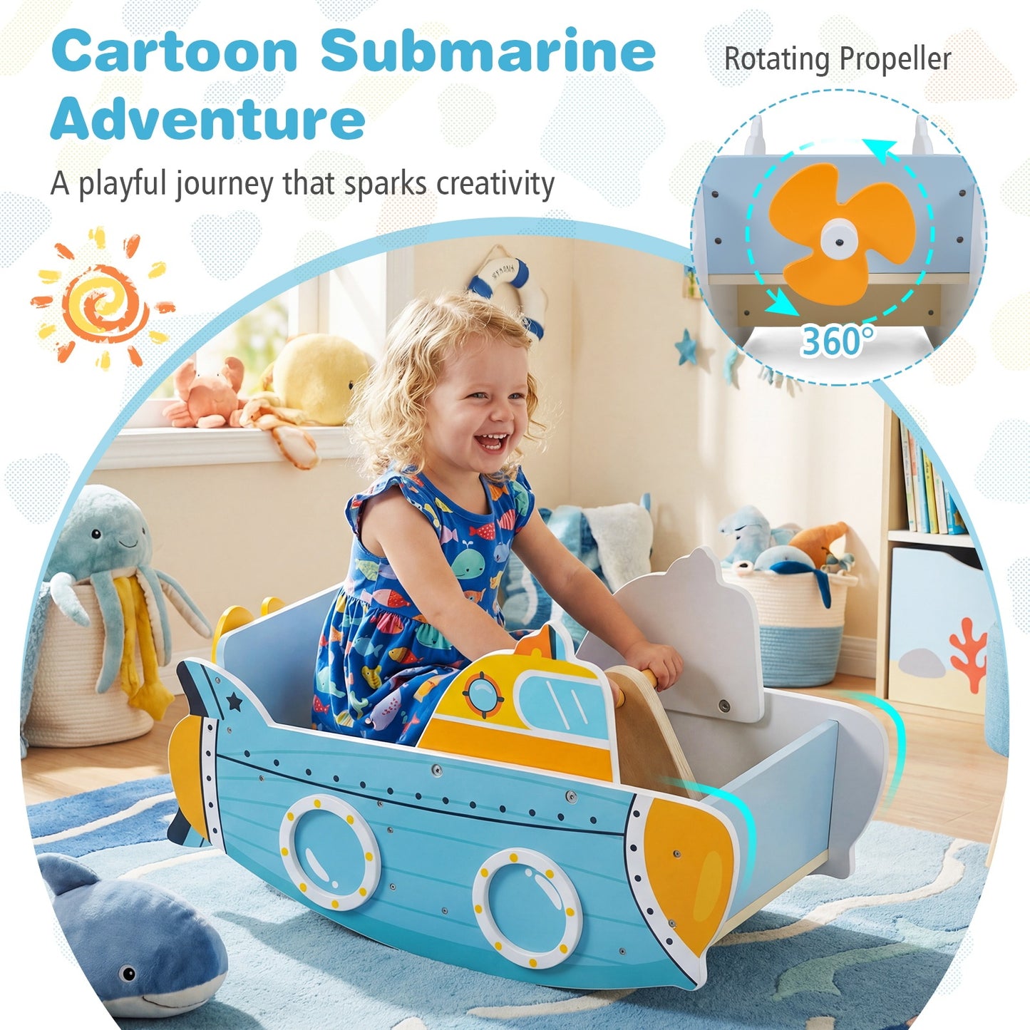 Climbing Toy for Toddlers 1+ Submarine-Themed Wooden Montessori Climbing Set