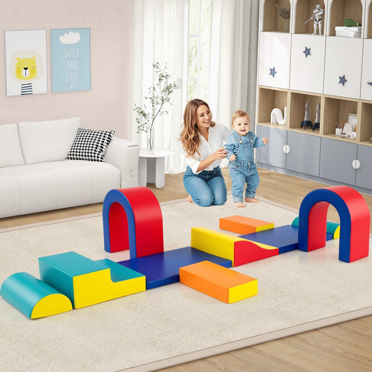 10-Piece Foam Climbing Blocks for Crawling Climbing and Sliding-Red
