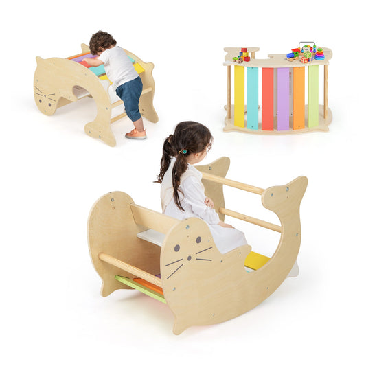 3-in-1 Climbing Toy Set for Kids with Cute Sea Lion Pattern & Rich Colors-Natural