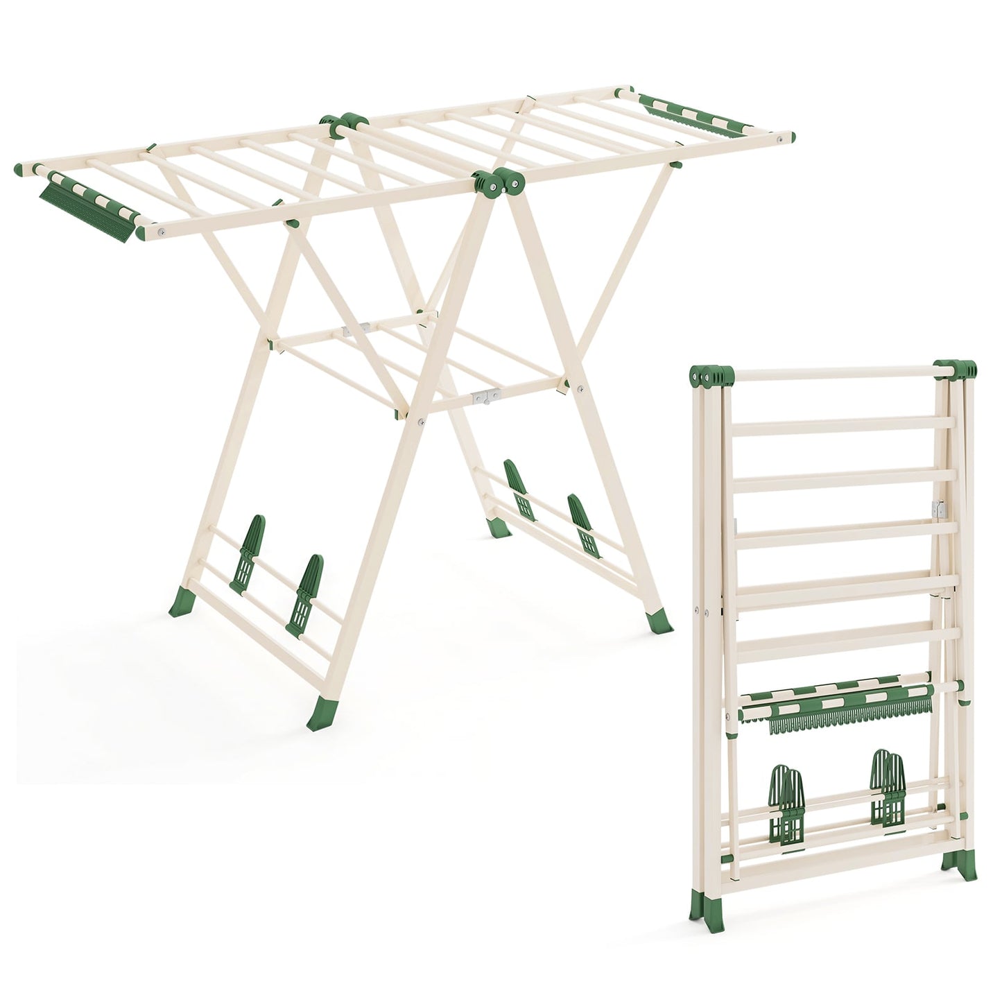 Clothes Drying Rack Foldable Laundry Drying Rack with 16 Drying Rails-Beige