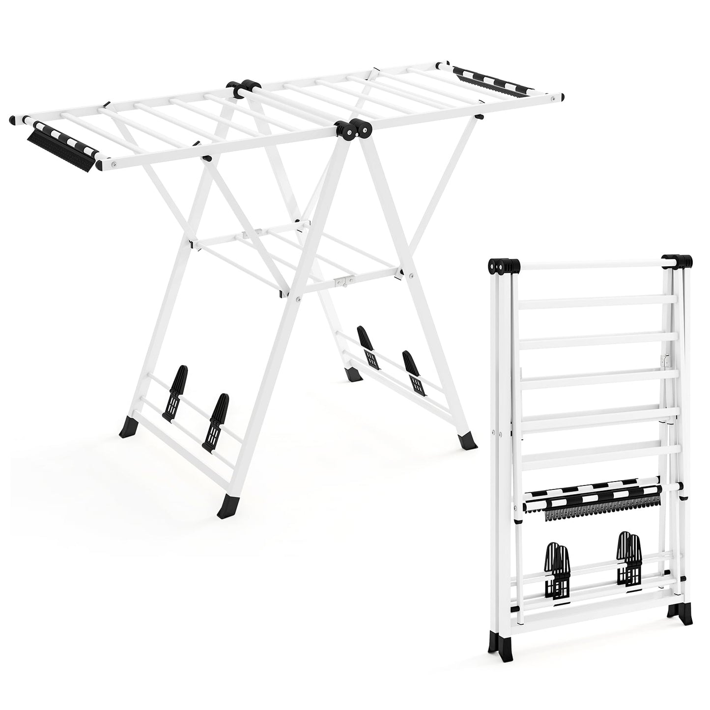 Clothes Drying Rack Foldable Laundry Drying Rack with 16 Drying Rails-White