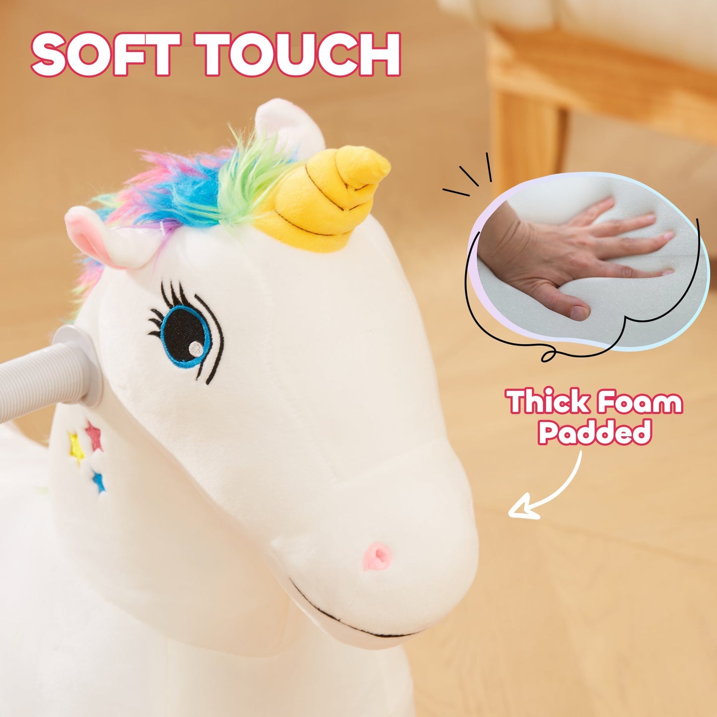 AIYAPLAY 6V Electric Ride on Unicorn, Battery Powered Kids Ride on Animal Toy with Music, Forward Control, for Ages 18-36 Months