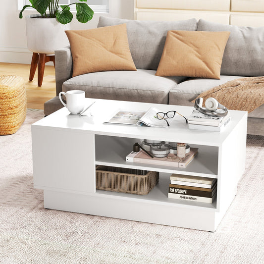 Wooden coffee table with storage space & open compartments living room table side table sofa table white