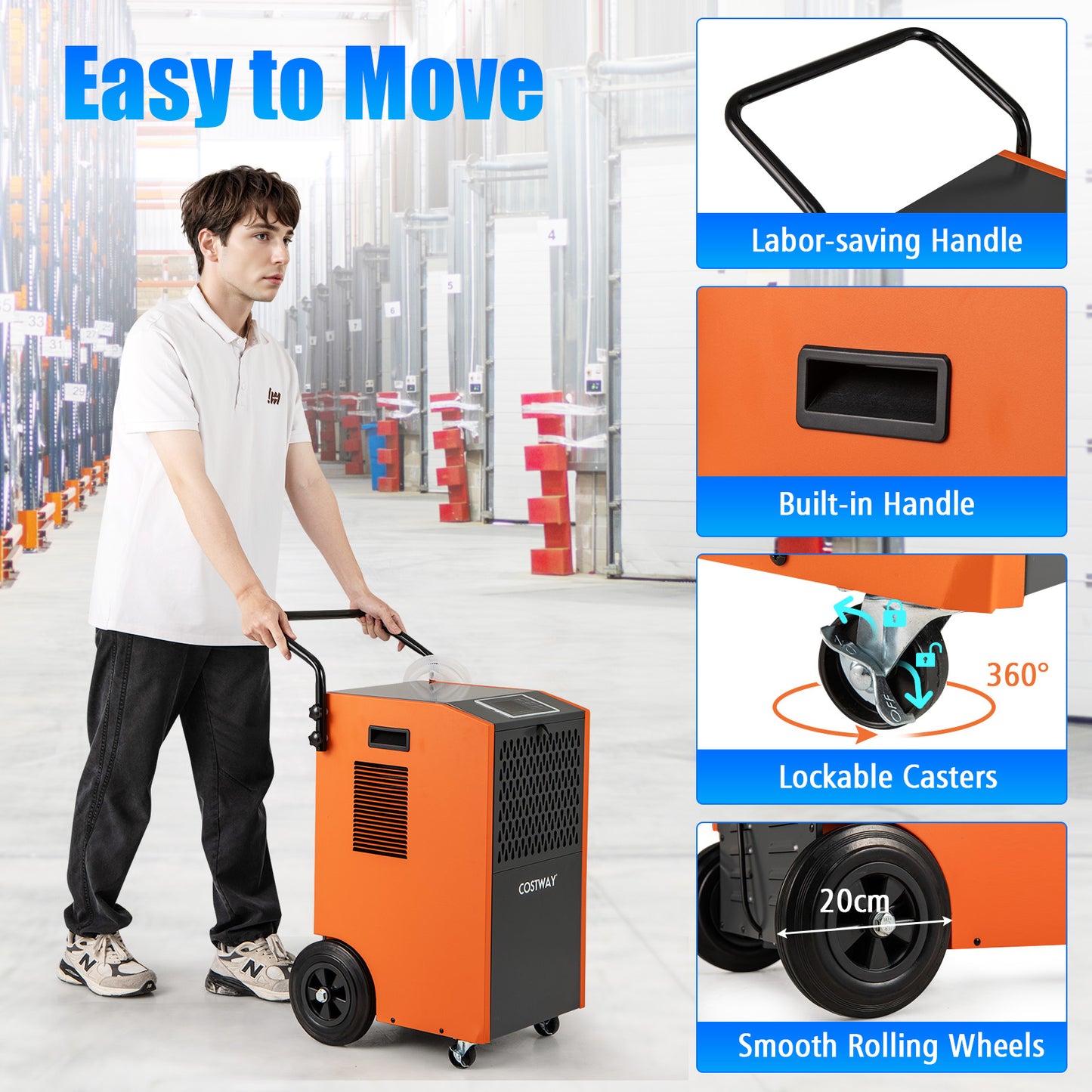 73 L/Day Commercial Dehumidifier with Drain Hose and Timer-Orange