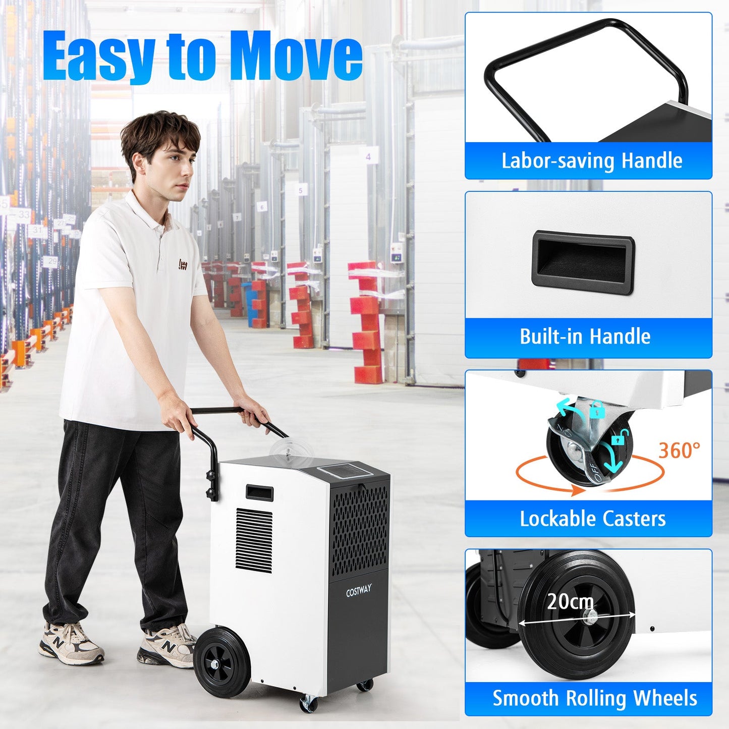 73 L/Day Commercial Dehumidifier with Drain Hose and Timer-White