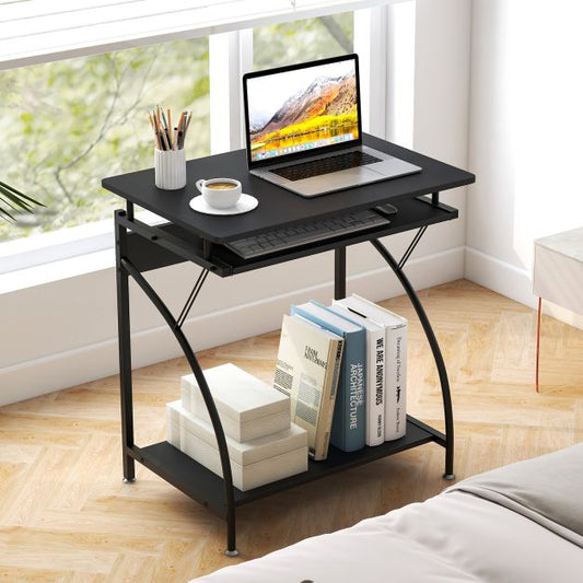 Computer Desk Laptop Table with Keyboard Tray and Storage Shelf-Black