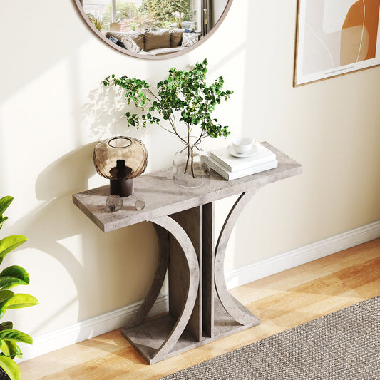 Console Table 100 cm Rectangular Entryway Table with Geometric Frame-Grey