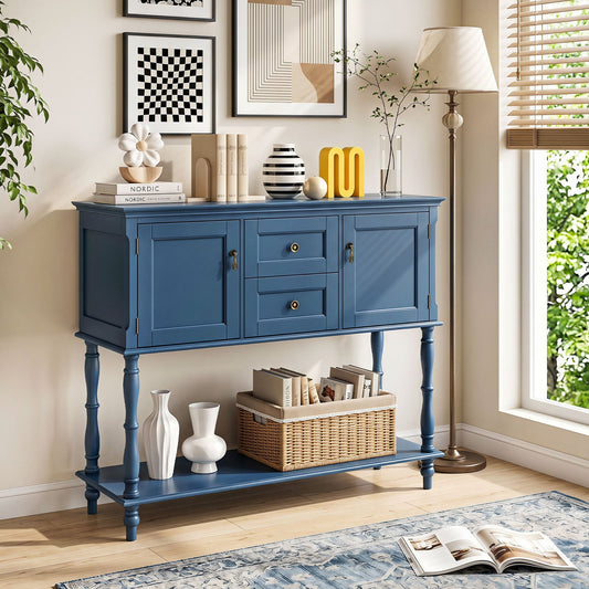 Console Table with 2 Drawers and 2 Door Cabinets for Entryway-Blue