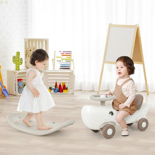 Kids 3-in-1 Convertible Rocking Horse and Sliding Car for Indoor Outdoor Use-White
