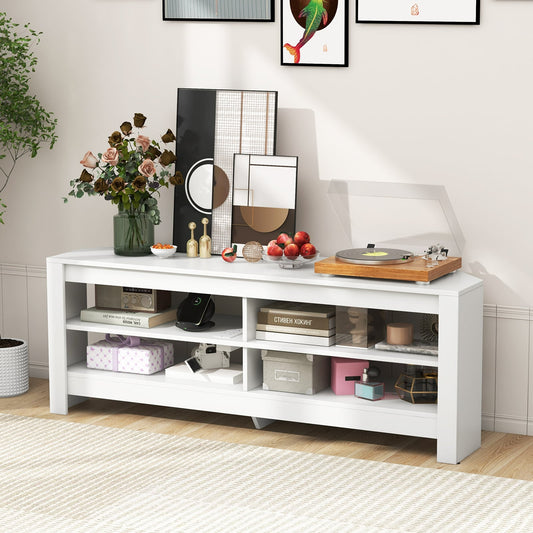 Corner TV Stand with AC Outlets and Storage Shelves-White