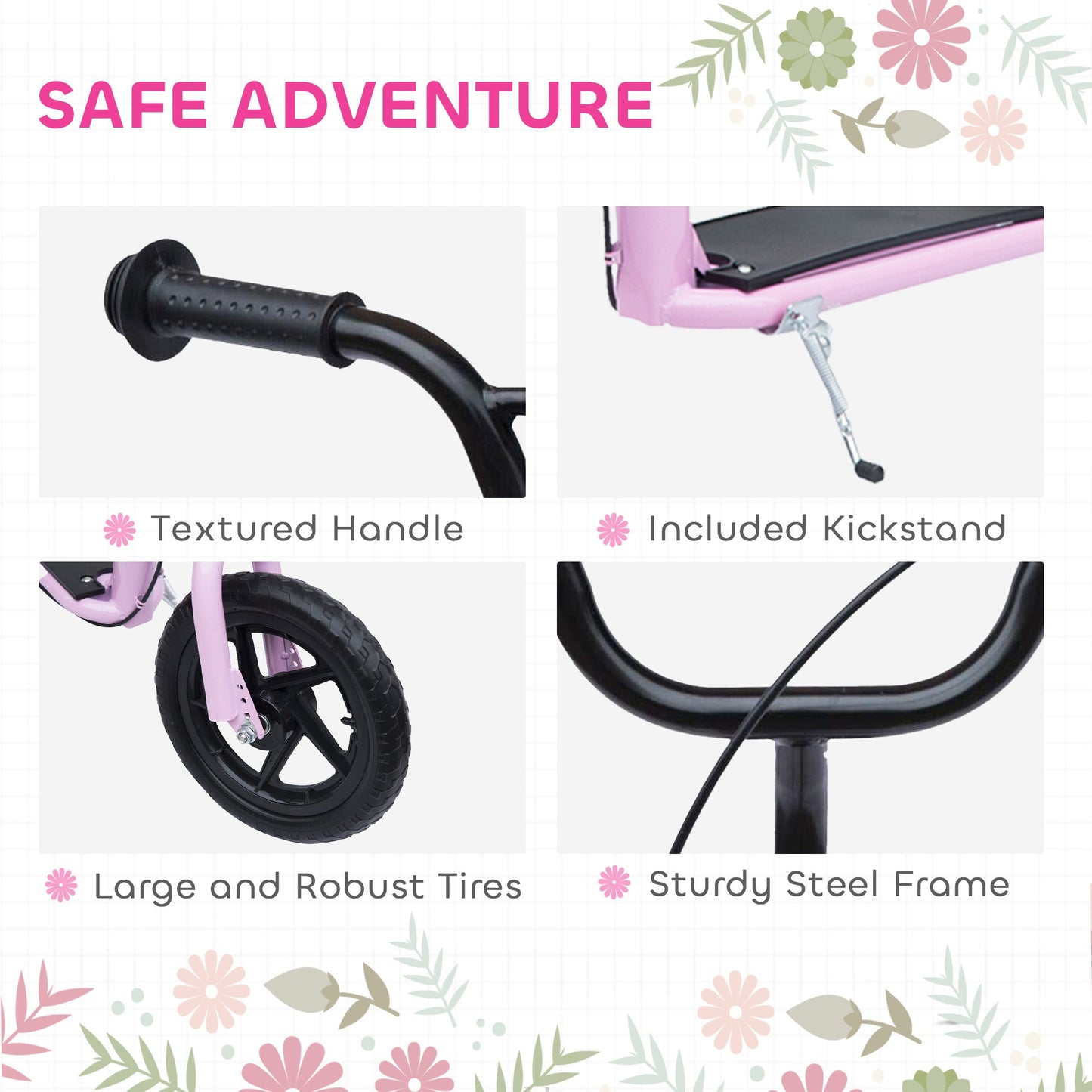 HOMCOM Kids Scooter Kick Scooter, with 12" EVA Tyres, Rear Brake, Big Wheels Scooter for 5-12 Years , Pink