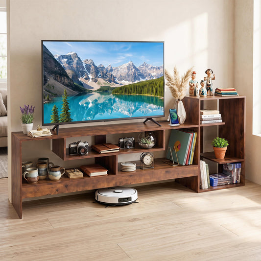 Cube TV Stand for 55 Inch TV with Power Outlets & Open Shelves for Living Room Bedroom-Rustic Brown