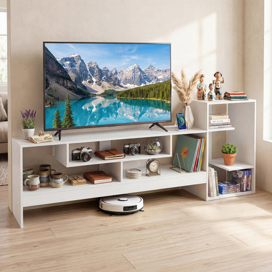Cube TV Stand for 55 Inch TV with Power Outlets & Open Shelves for Living Room Bedroom-White