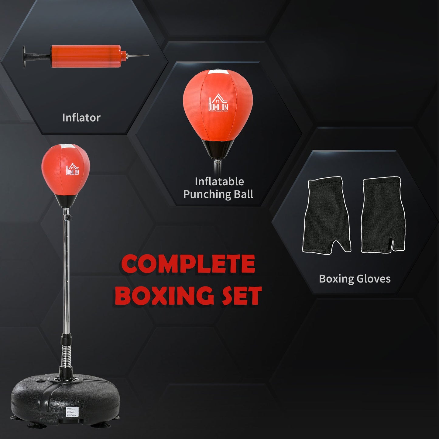 HOMCOM Punching Bag with Stand, 133-151cm Adjustable Height, for Teens, Red/Black