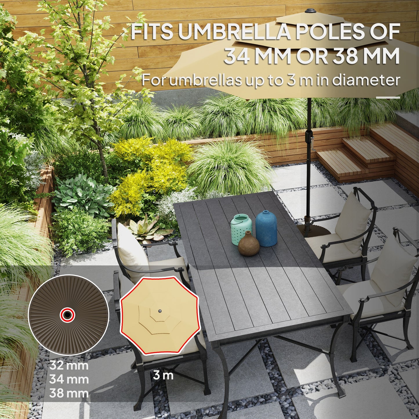Outsunny Garden Parasol Base Holder, 28kg Sand Filled, 23kg Water Filled, Sun Umbrella Base Outdoor Umbrella Stand Weight, Brown