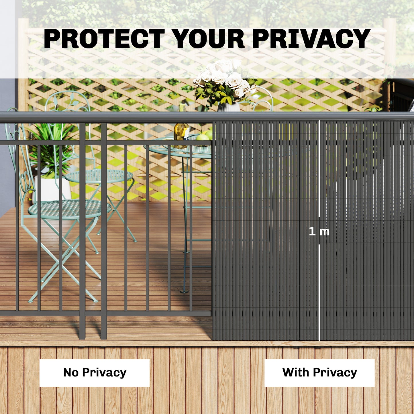 Outsunny 2Pcs Plastic Privacy Screening Fence, 1m x 5 m Waterproof Windbreak Fence, Dark Grey