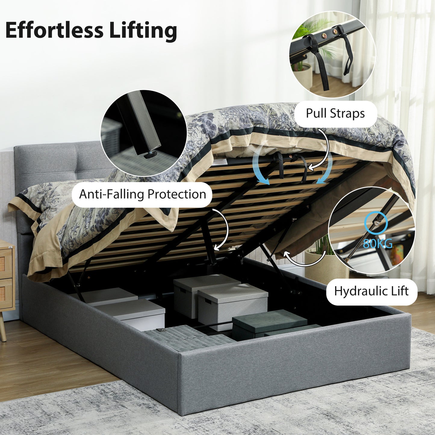 HOMCOM 4ft6 Double Ottoman Bed with Gas Lift Storage - Grey