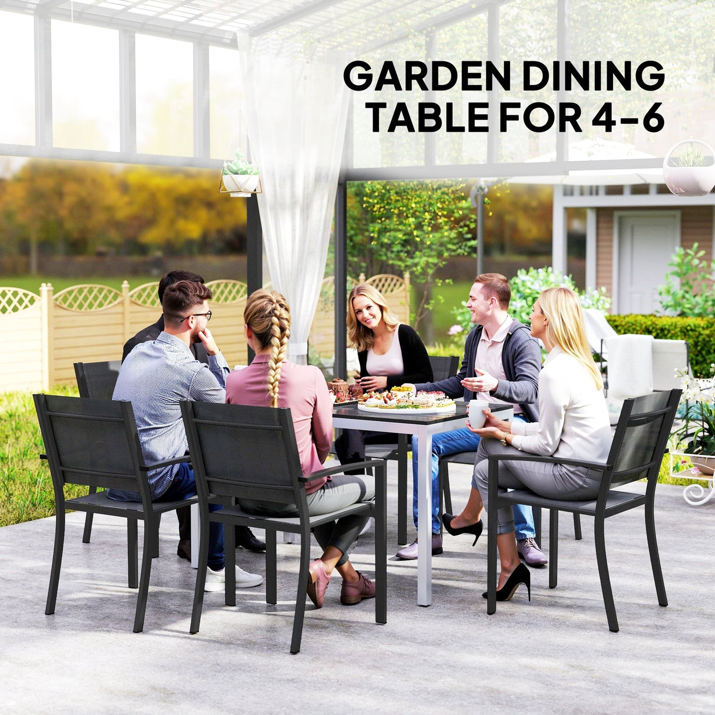 Outsunny Garden Table for 4-6, 120 x 70 cm Outdoor Dining Table with Rust-Resistant Aluminium Frame, Easy Maintenance Slatted Top, for Patio, Terrace, Balcony, Black
