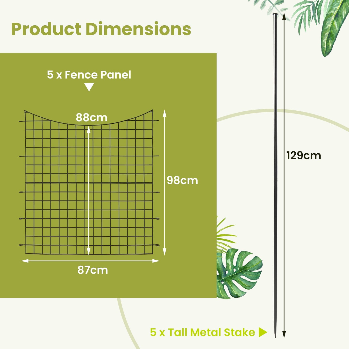 Decorative Garden Fence with 5 Panels and 5 Stakes Outdoor Animal Barrier-Black