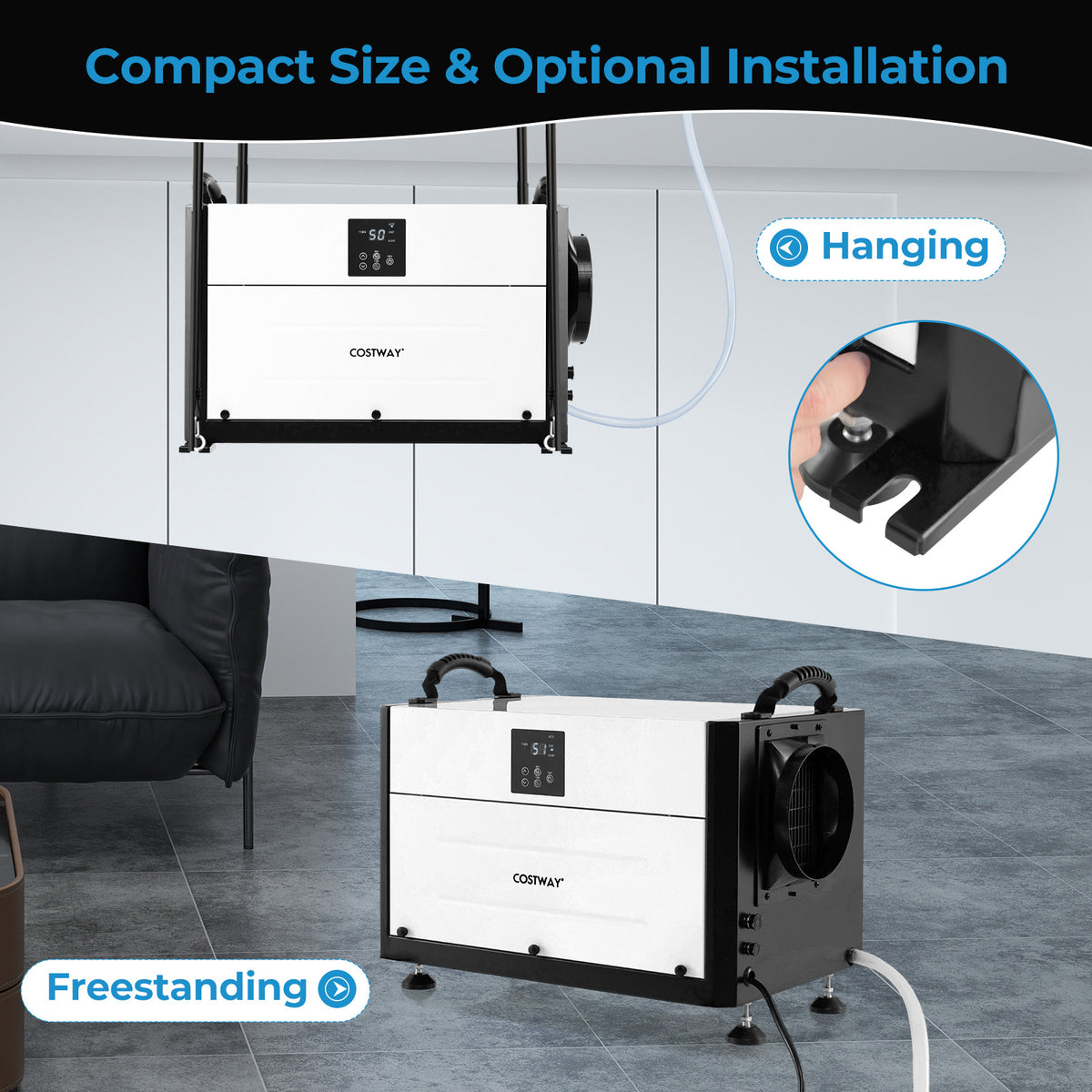 50/70L/Day Crawl Space Dehumidifier with 3 Modes and 24H Timer-Black-70L
