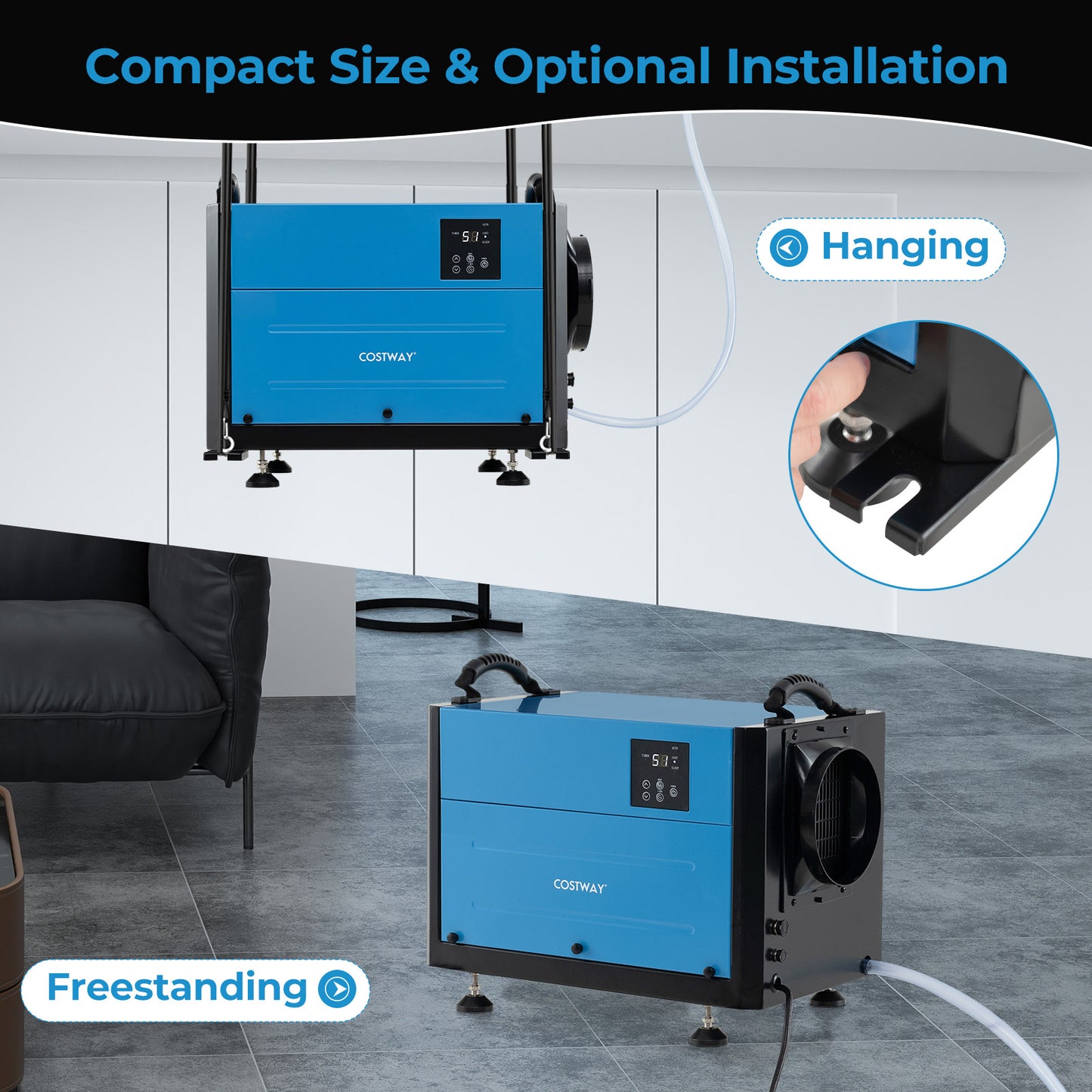 50/70L/Day Crawl Space Dehumidifier with 3 Modes and 24H Timer-Blue-50L