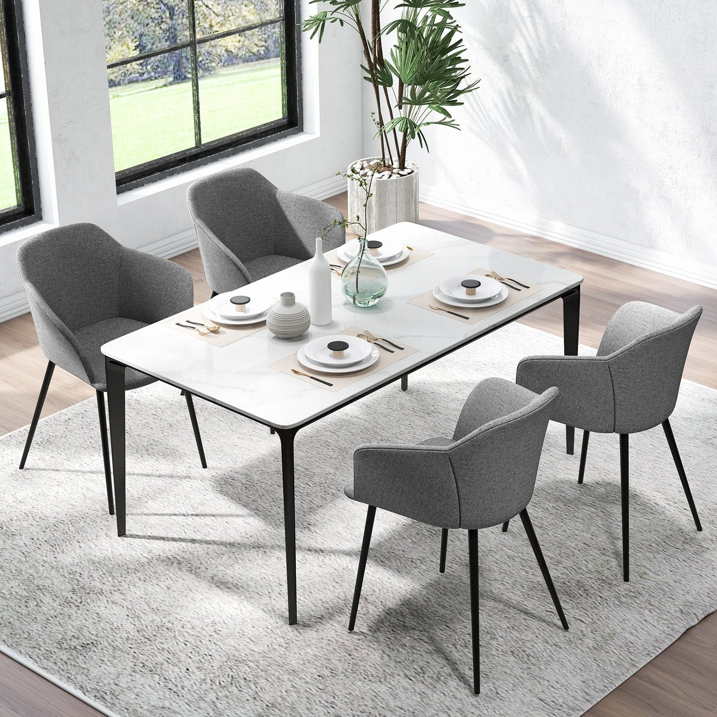 Dining Chairs Set of 2 with Ergonomic Backrest Design and Wide Armrest-Dark Grey