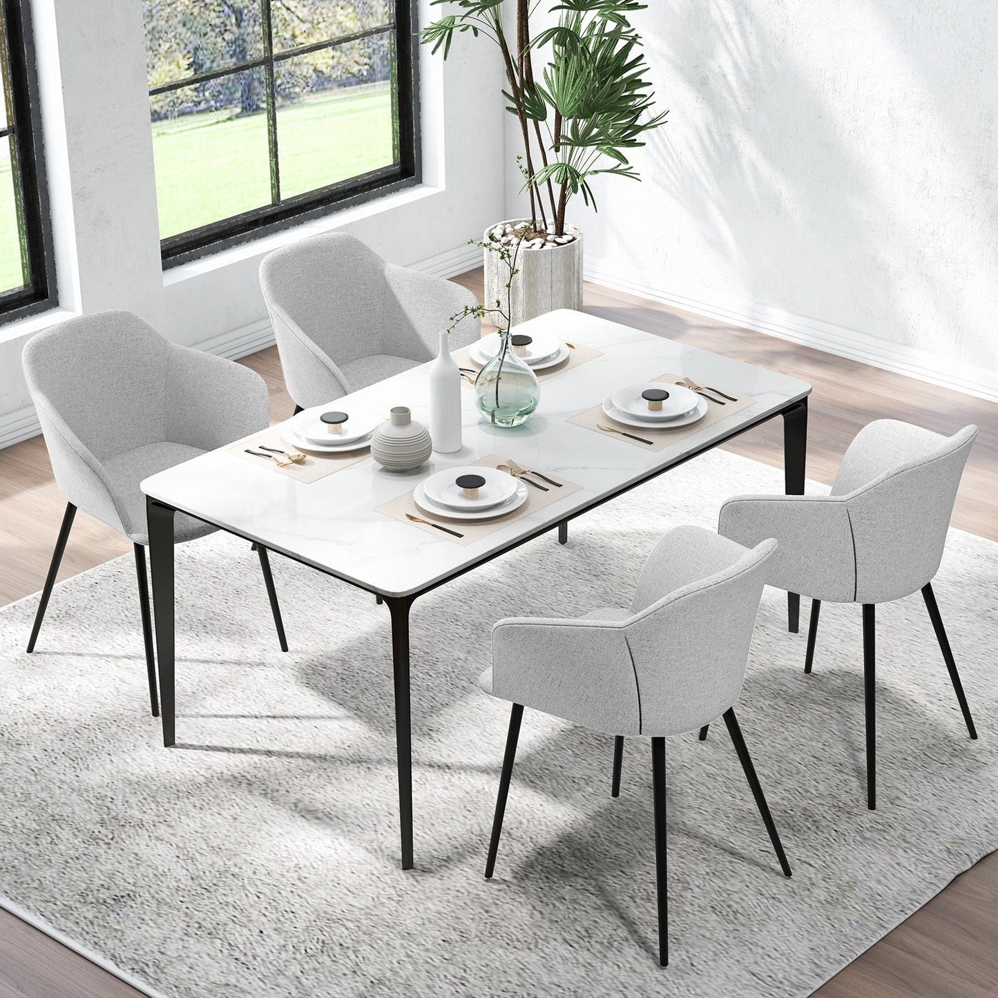 Dining Chairs Set of 2 with Ergonomic Backrest Design and Wide Armrest-Off-White