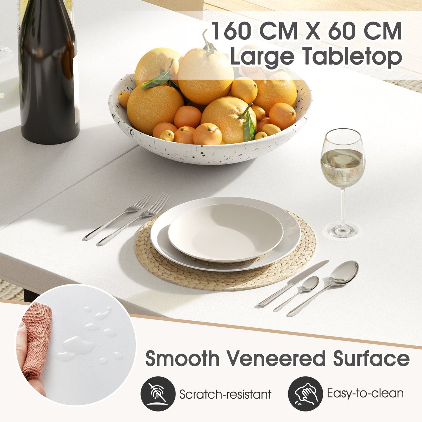 Dining Table with Heavy Duty Metal Legs for 6-8 People-White