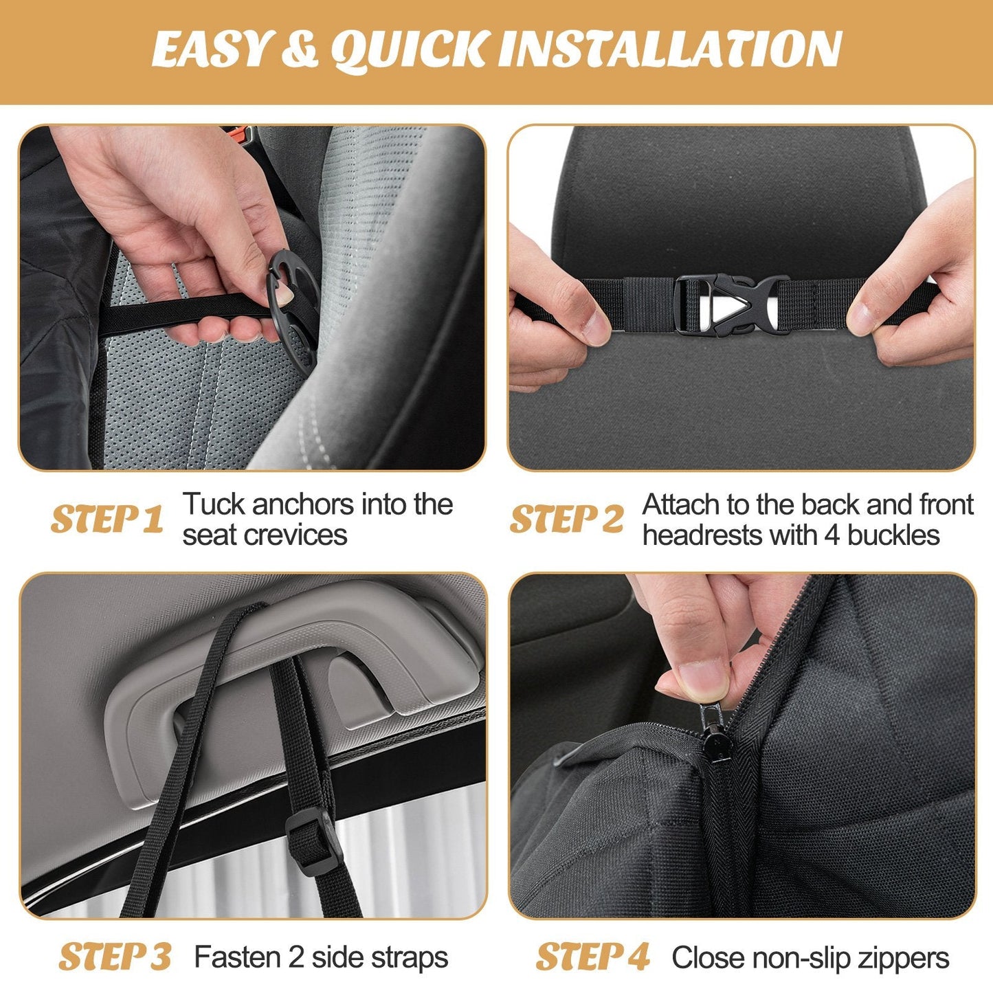 Waterproof Dog Car Seat Cover for Back Seat with Mesh Windows-Black