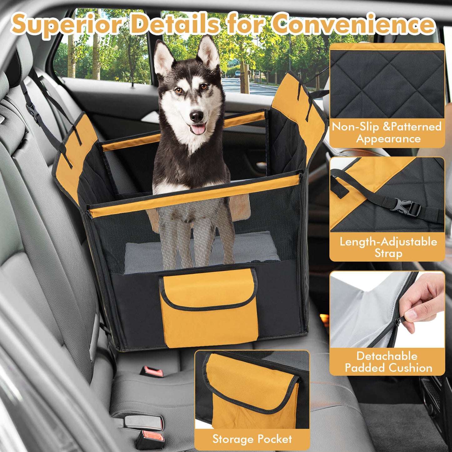 Dog Car Seat Cover with Safety Belt for Small and Medium Dogs-Black