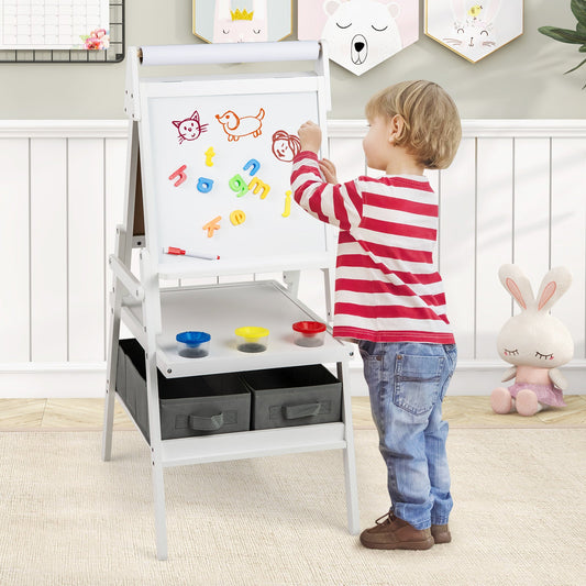 Double-sided Kids Easel with Magnetic Whiteboard and Chalkboard-White