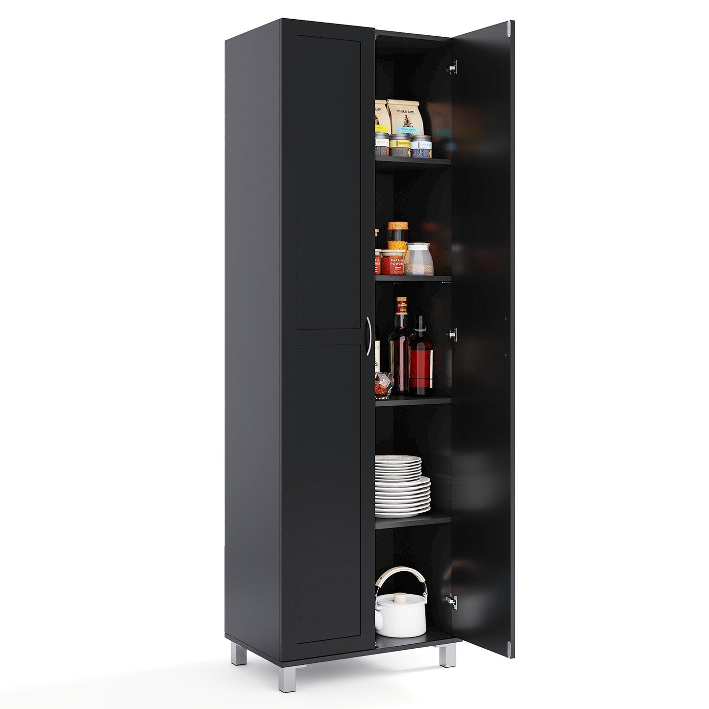 Double Door Tall Storage Cabinet with Adjustable Shelf and Anti-tilt Design-Black