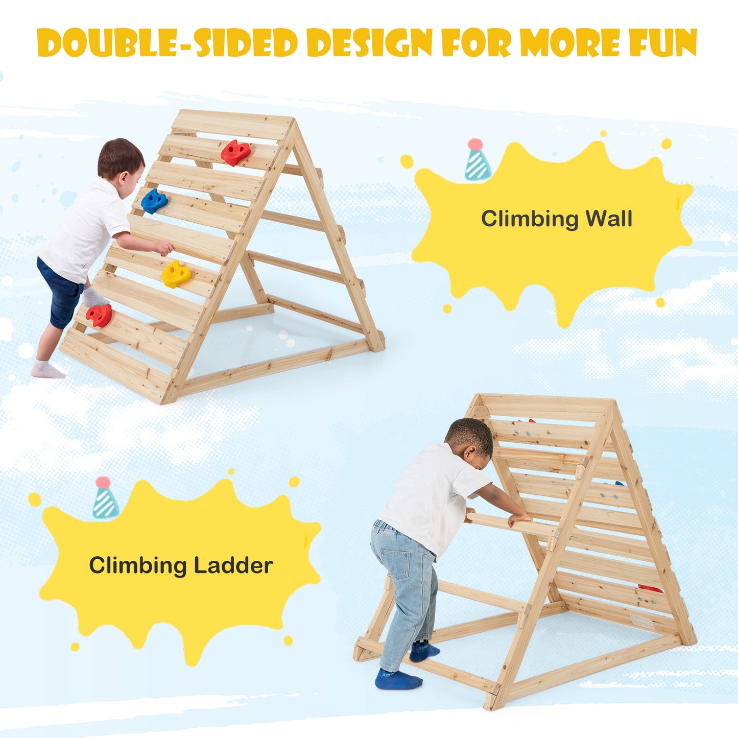 Double Sided Triangle Climber with Colorful Climbing Rocks
