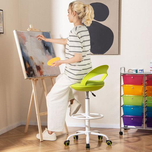 Drafting Stool Rolling Tall Desk Chair with Wheels-Green