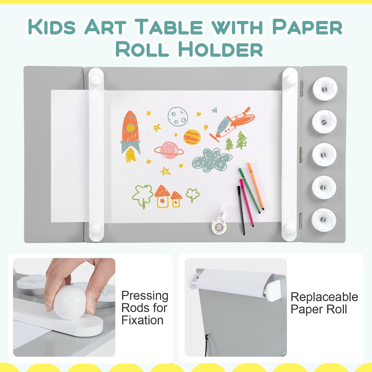2-in-1 Kids Art Table and Art Easel Set with Chairs-Grey
