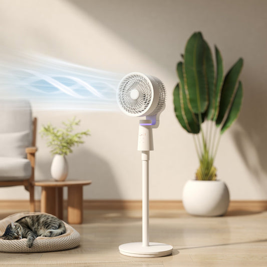 HOMCOM Pedestal Air Circulation Fan with Oscillating, Light Off, White