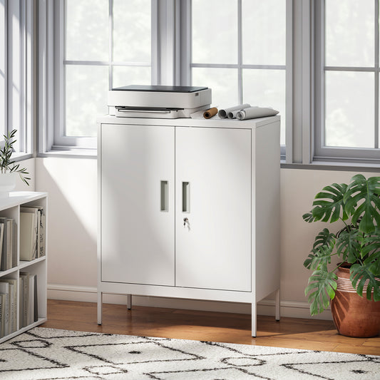 HOMCOM Metal Storage Cabinet with Lock and Adjustable Shelves - White