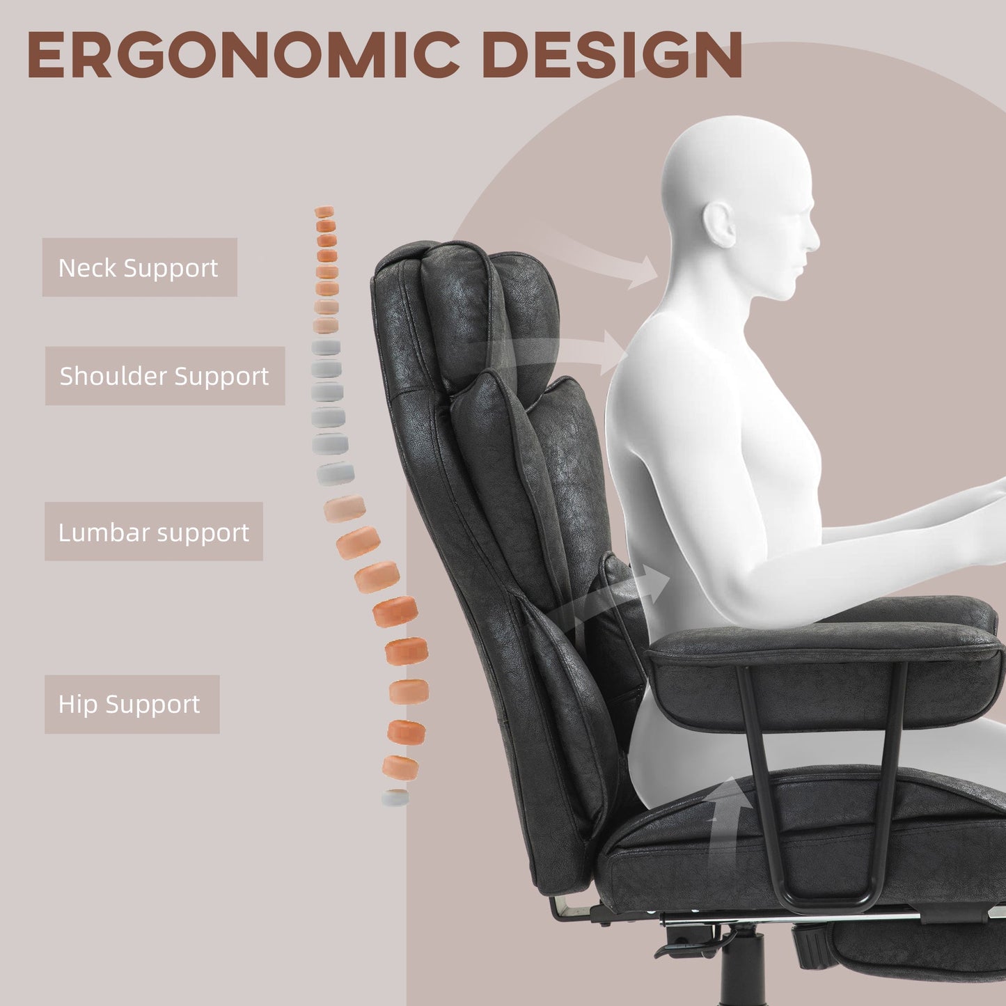 HOMCOM Executive Office Chair, Ergonomic Desk Chair with Foot Rest, Lumbar Support, Reclining Function and Wide Seat, Black