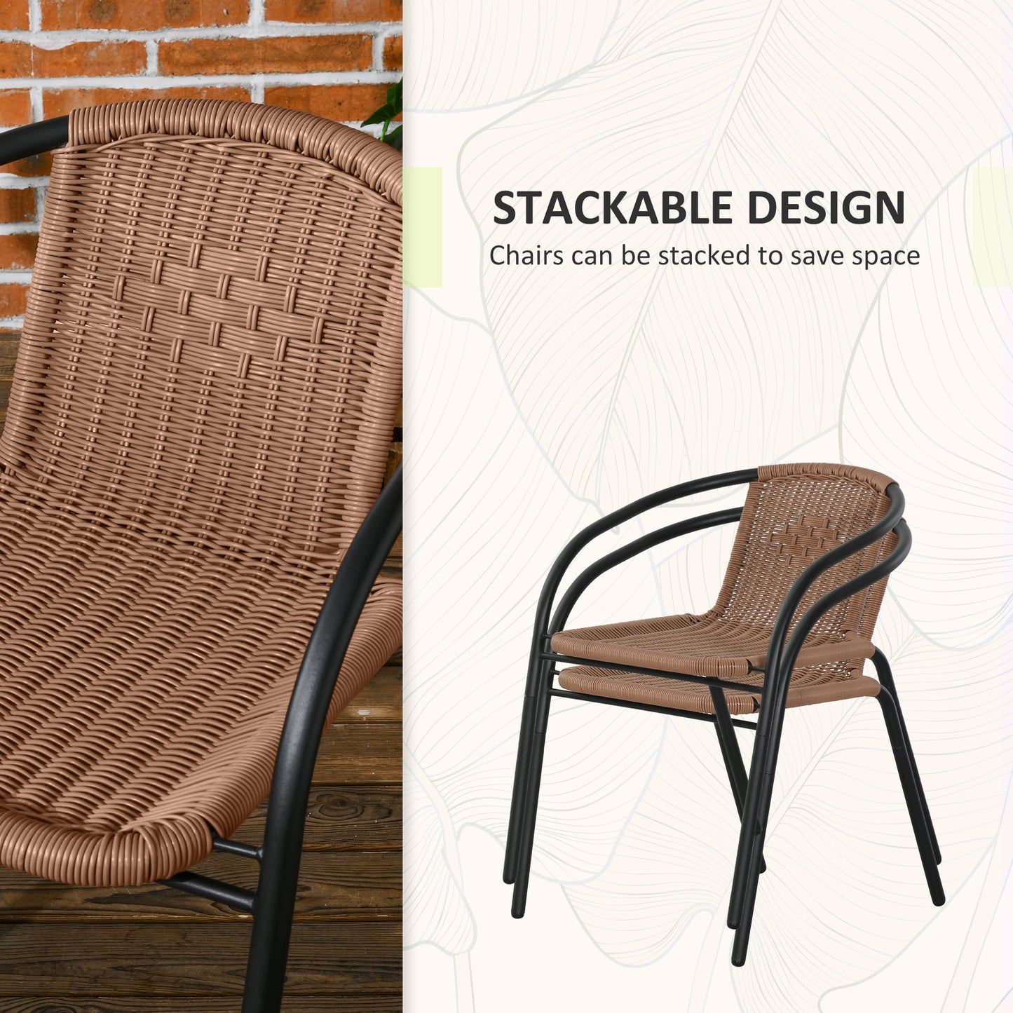 Outsunny 3 Pieces Rattan Bistro Set - Brown