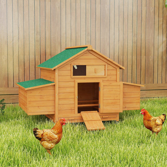 PawHut Wooden Chicken Coop with Nesting Boxes, Tray, for 2-4 Chickens, Yellow